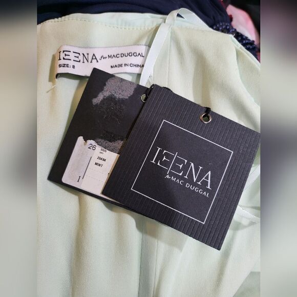 Mac Duggal RUCHED OFF-THE-SHOULDER MIDI DRESS NWT size 8 Mint Green (26484) - Picture 5 of 5